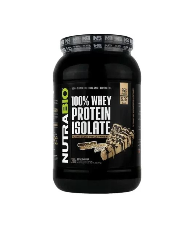 پروتئین وی ایزوله نوترابایو 907 گرم شکلات کره بادام زمینی | Nutra BIO Whey Protein Isolate Powder 907 GR With Chocolate Peanut Butter Bliss